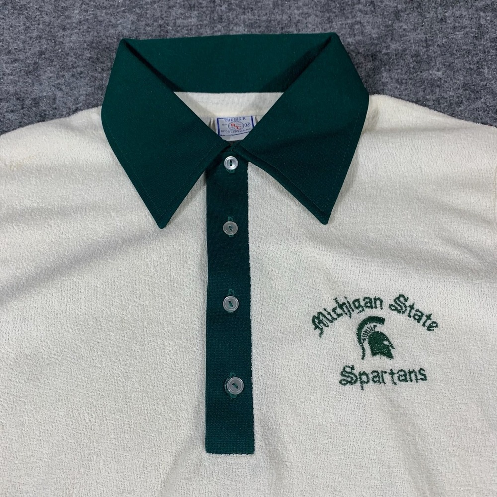 Vintage Michigan State Spartans Shirt Mens Medium M White Terry Cloth Golf 70s